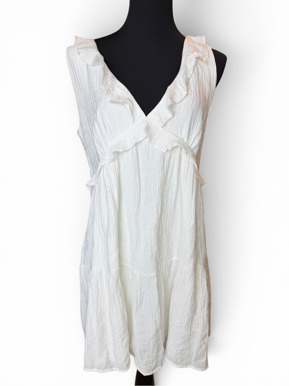 Pink Lily White Ruffle Mini Dress Size Large Crinkle Textured V-Neck Babydoll